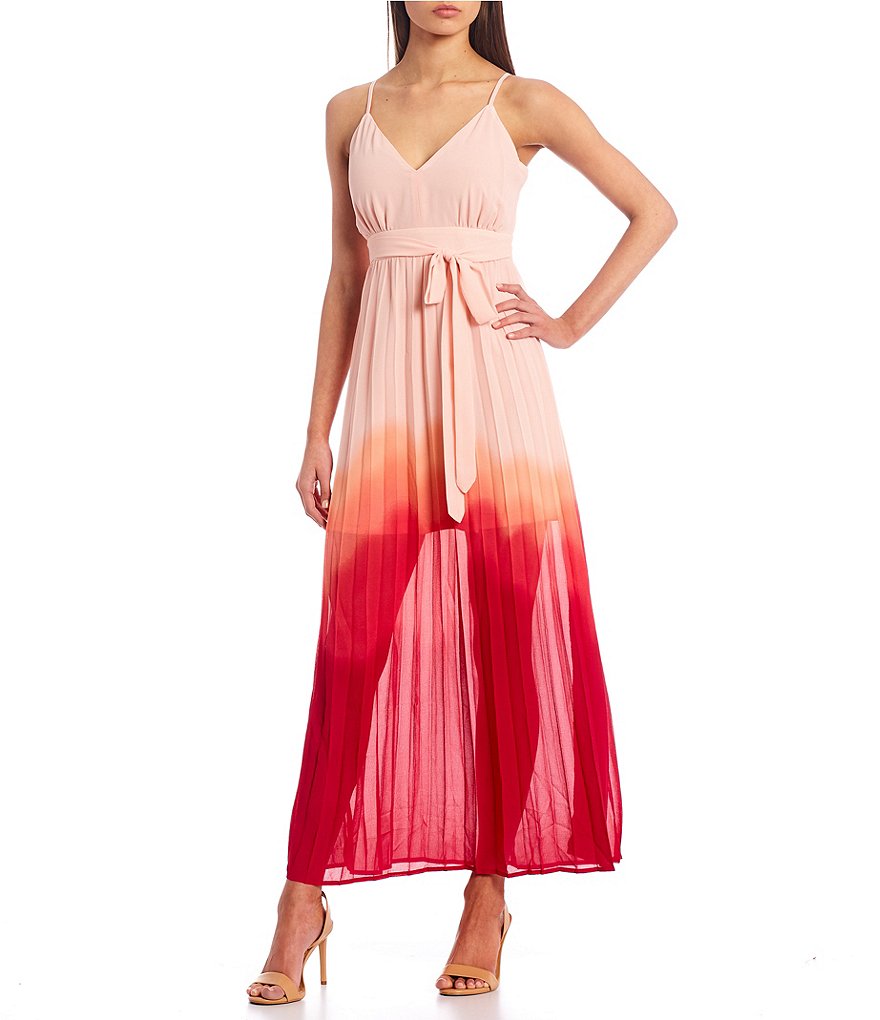 Allison & Kelly Spaghetti Strap Ombre Pleated Maxi Dress
