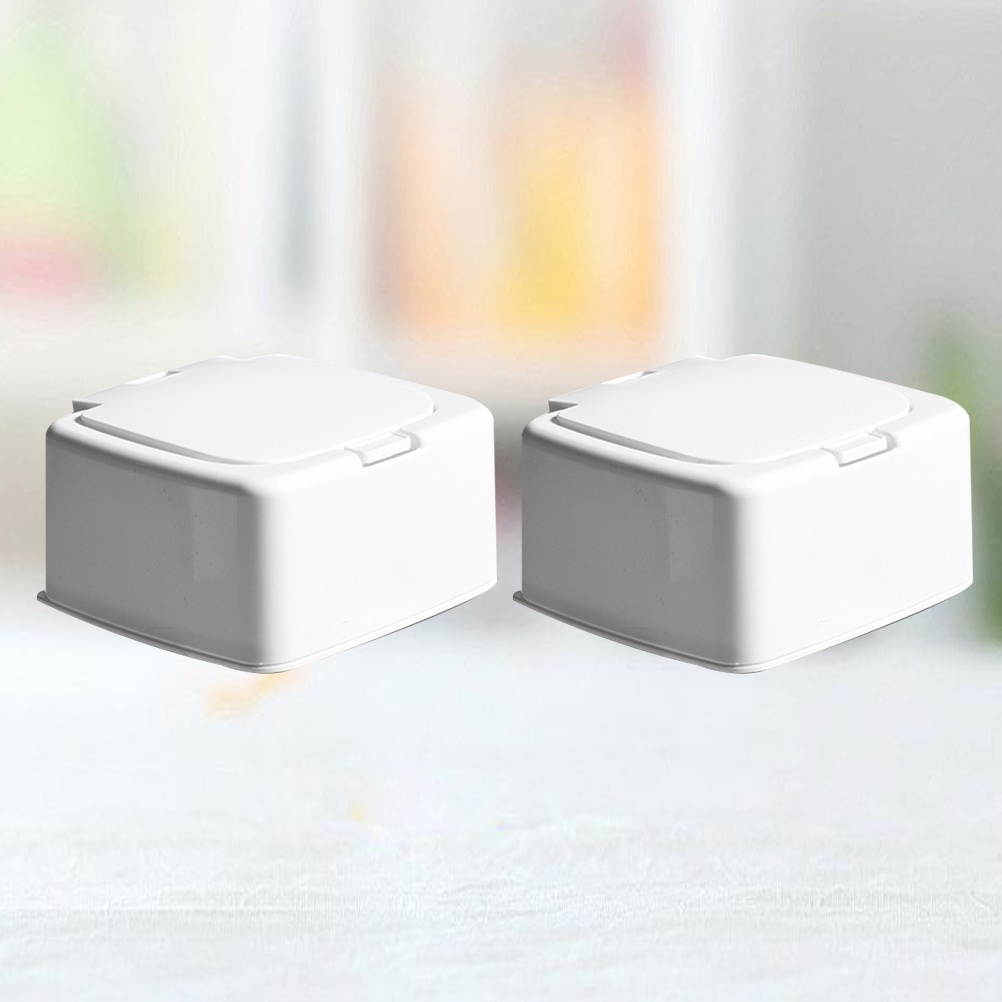 2Pcs Multifunction Plastic Sewing Kit Cotton Swab Holder Storage Box for Home (White, Square)