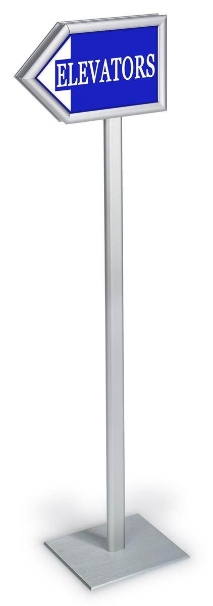 54.75"h Directional Arrow Sign with Front-Loading Frames, Double-Sided, Lobby Directory Stand - Silver Aluminum (ARWSX28511)
