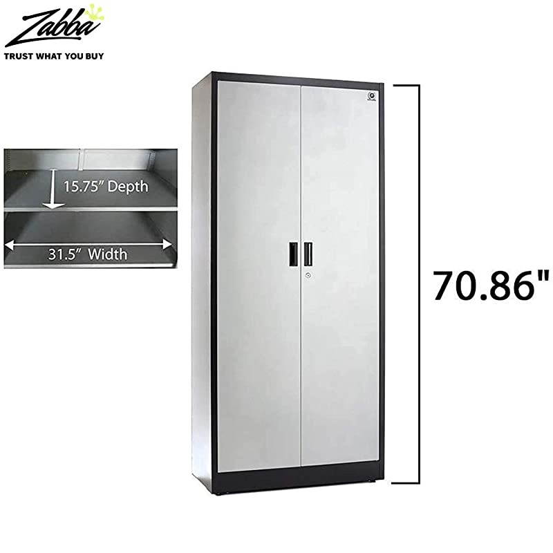 Metal Storage Cabinet - 71" Tall w/ Locking Doors & Adjustable Shelves - Steel Utility Cabinets For Garage, Office, Classroom, Kitchen Pantry -70.86" L x 31.5" W x 15.75" D | Black/Gray