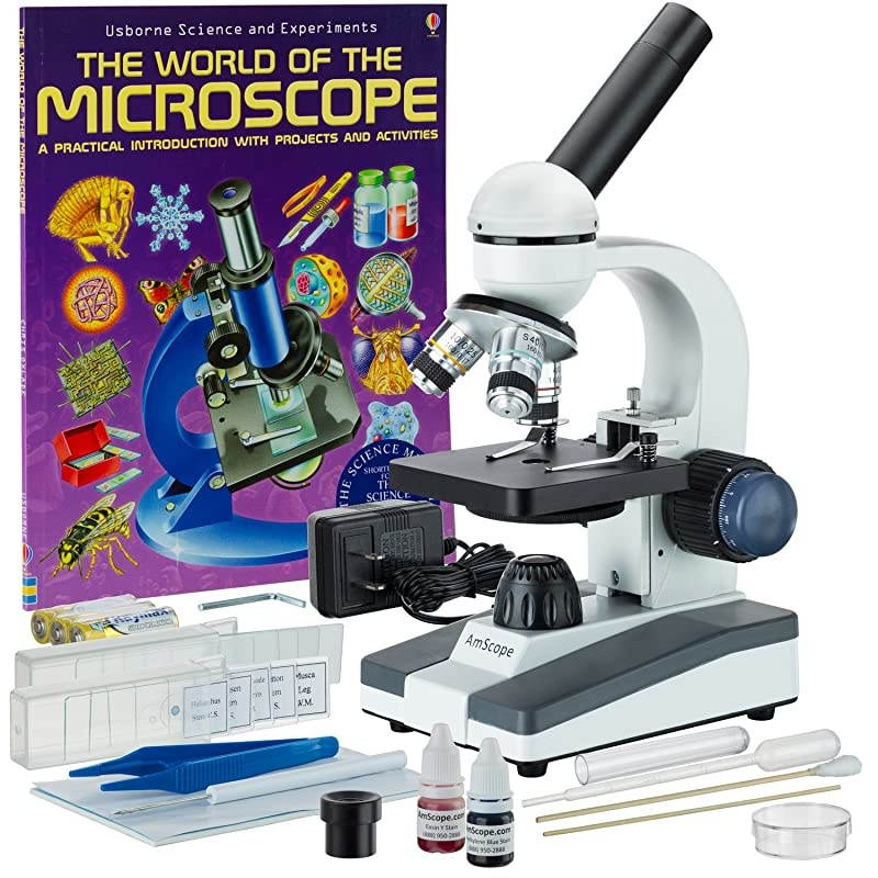 M150CSP14WM 40X1000X Portable Student Microscope with Slide Preparation Kit and Book