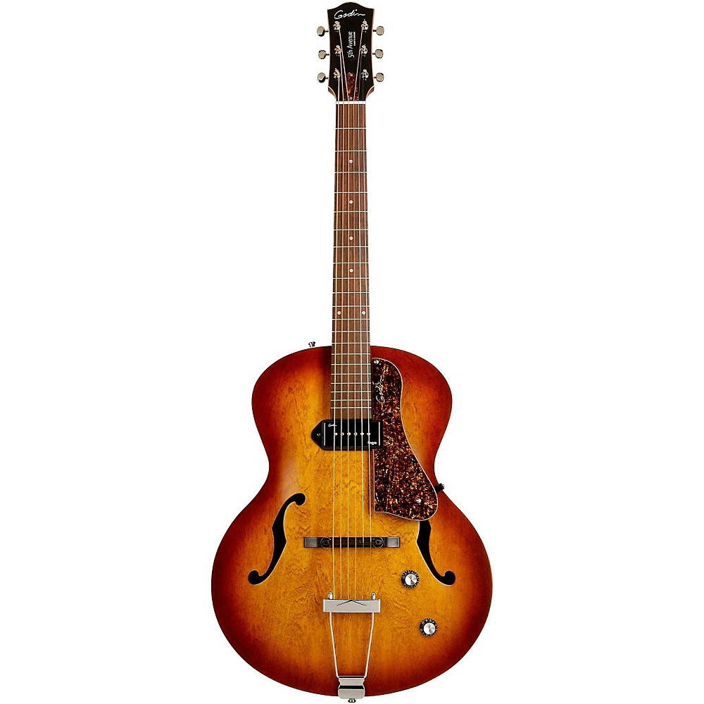 Godin 5th Avenue Kingpin Archtop Hollowbody Electric Guitar With P-90 Pickup Cognac Burst