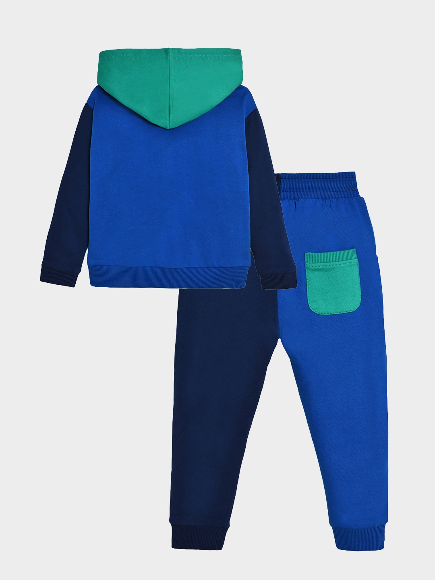 MiArcus Unisex Blue & Cream Color Block Full Sleeves Hoodie with Joggers