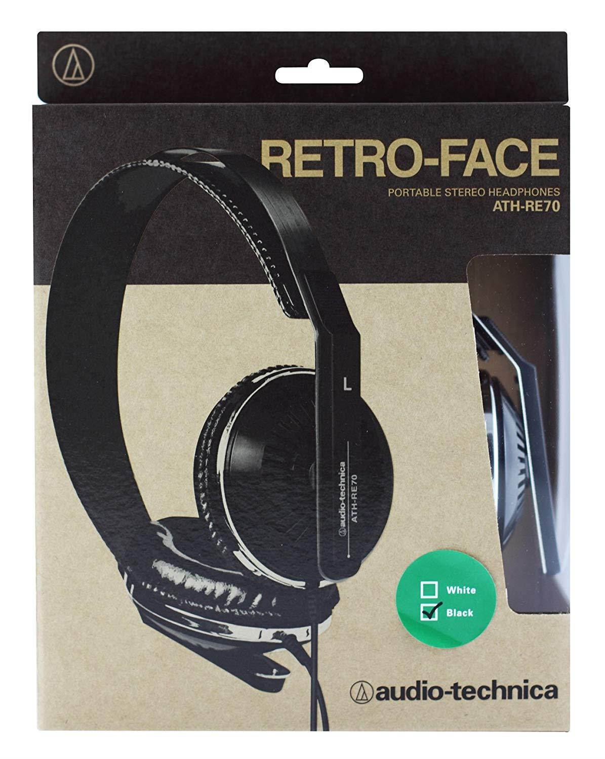 Audio Technica ATH-RE70BK Classic Retro Style On-Ear Headphones, Black