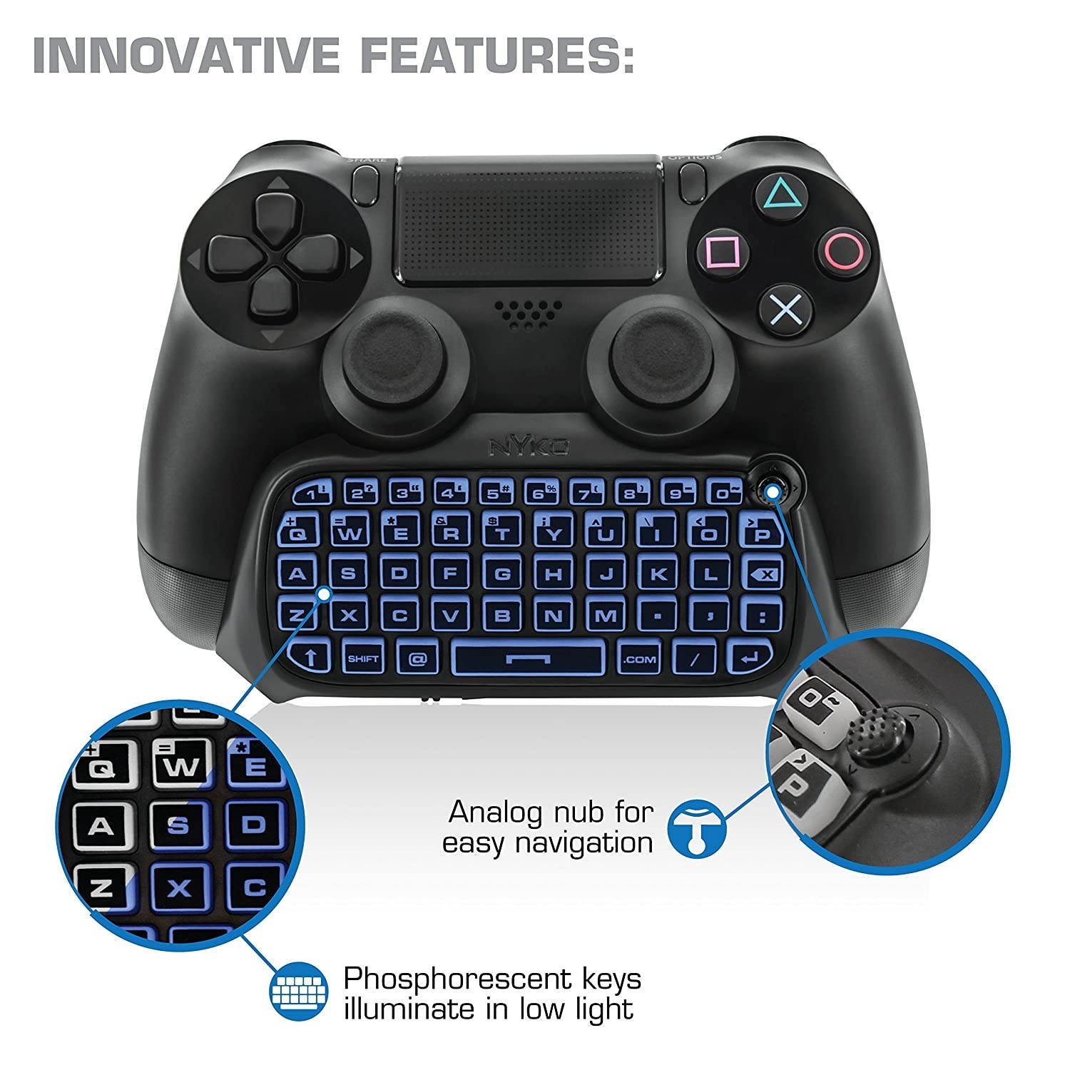 Nyko Type Pad - Bluetooth Mini Wireless Chat Pad Message Keyboard with Built-in Speaker and 3.5mm Jack for PlayStation DualShock 4 Controller