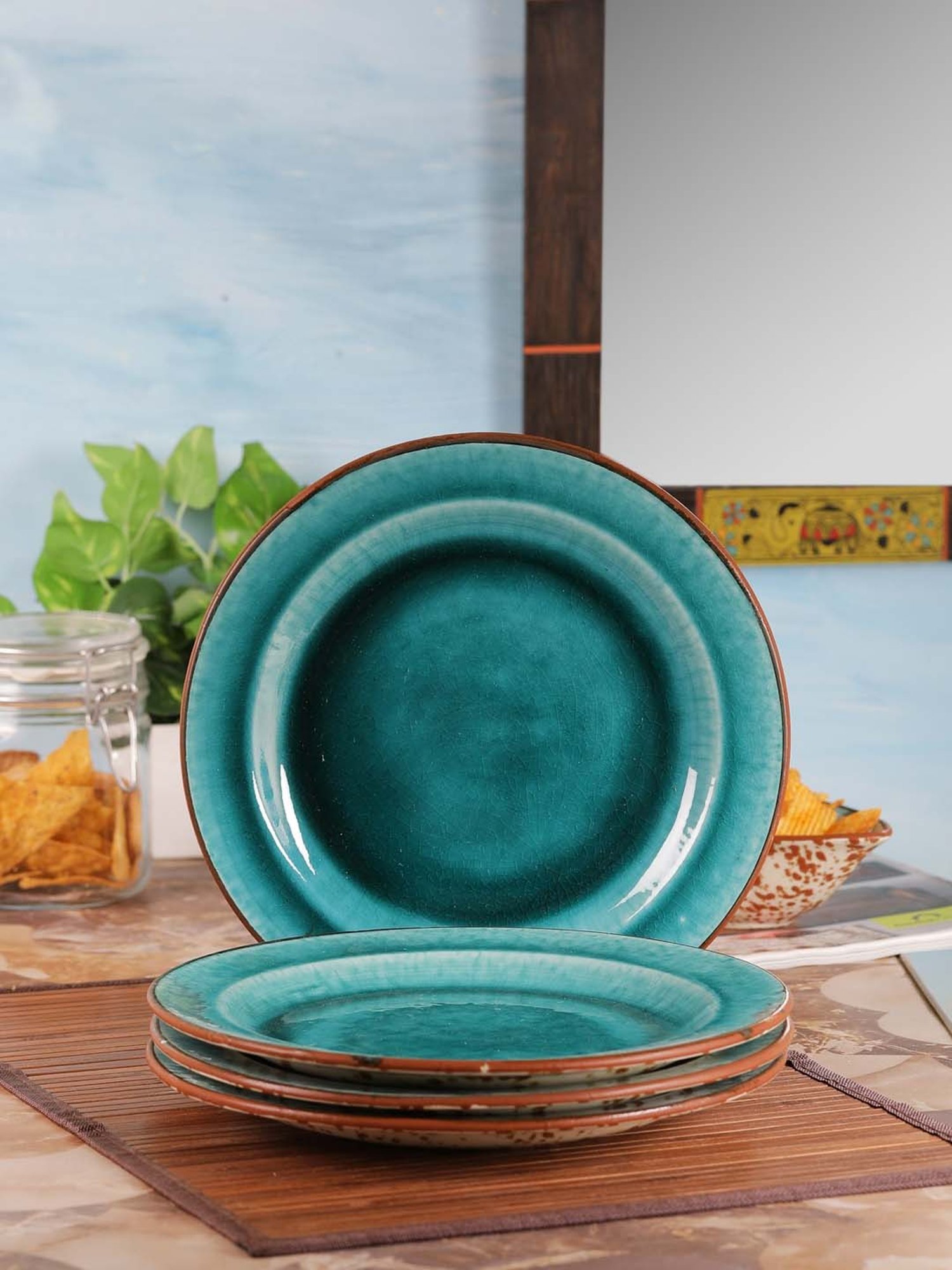 VarEesha Color Tones Green Ceramic Dinner Plates - Set of 4