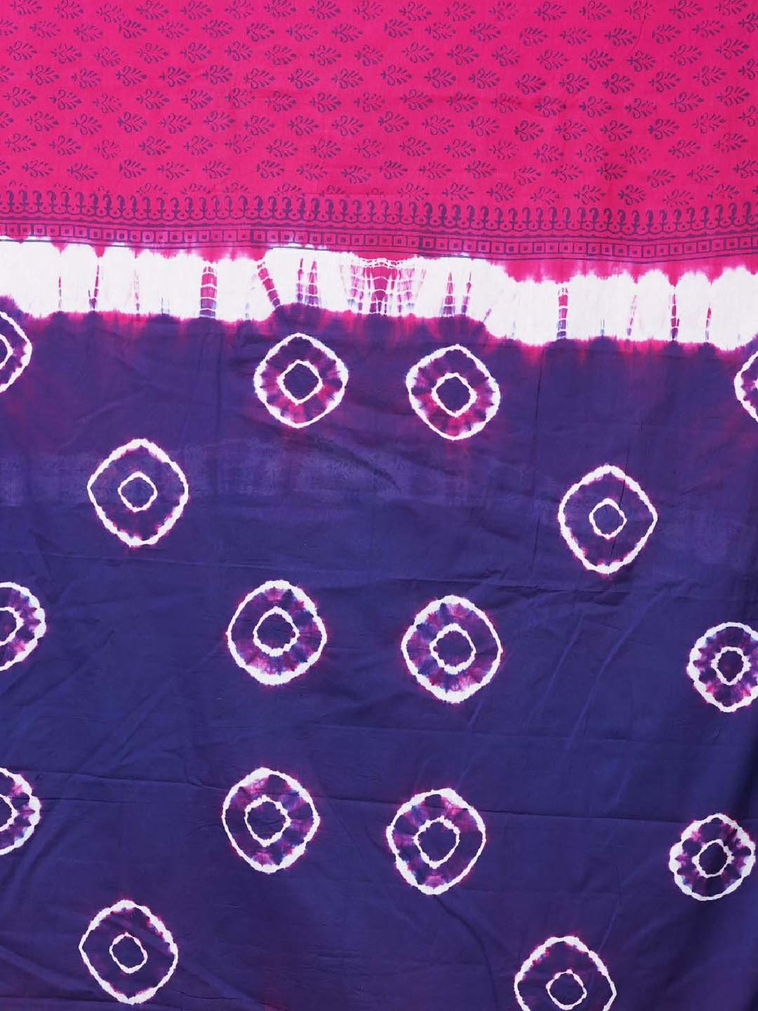 Unnati Silks Pink & Blue Cotton Printed Saree With Unstitched Blouse