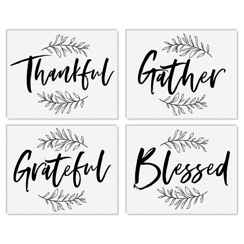 Big Dot of Happiness Thankful Gather Grateful Blessed - Unframed Fall Decor Linen Paper Wall Art - Set of 4 - Artisms - 8 x 10 inches