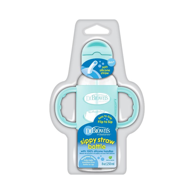 Dr. Brown's Options+ Sippy Straw Bottle with Silicone Handle – Aqua