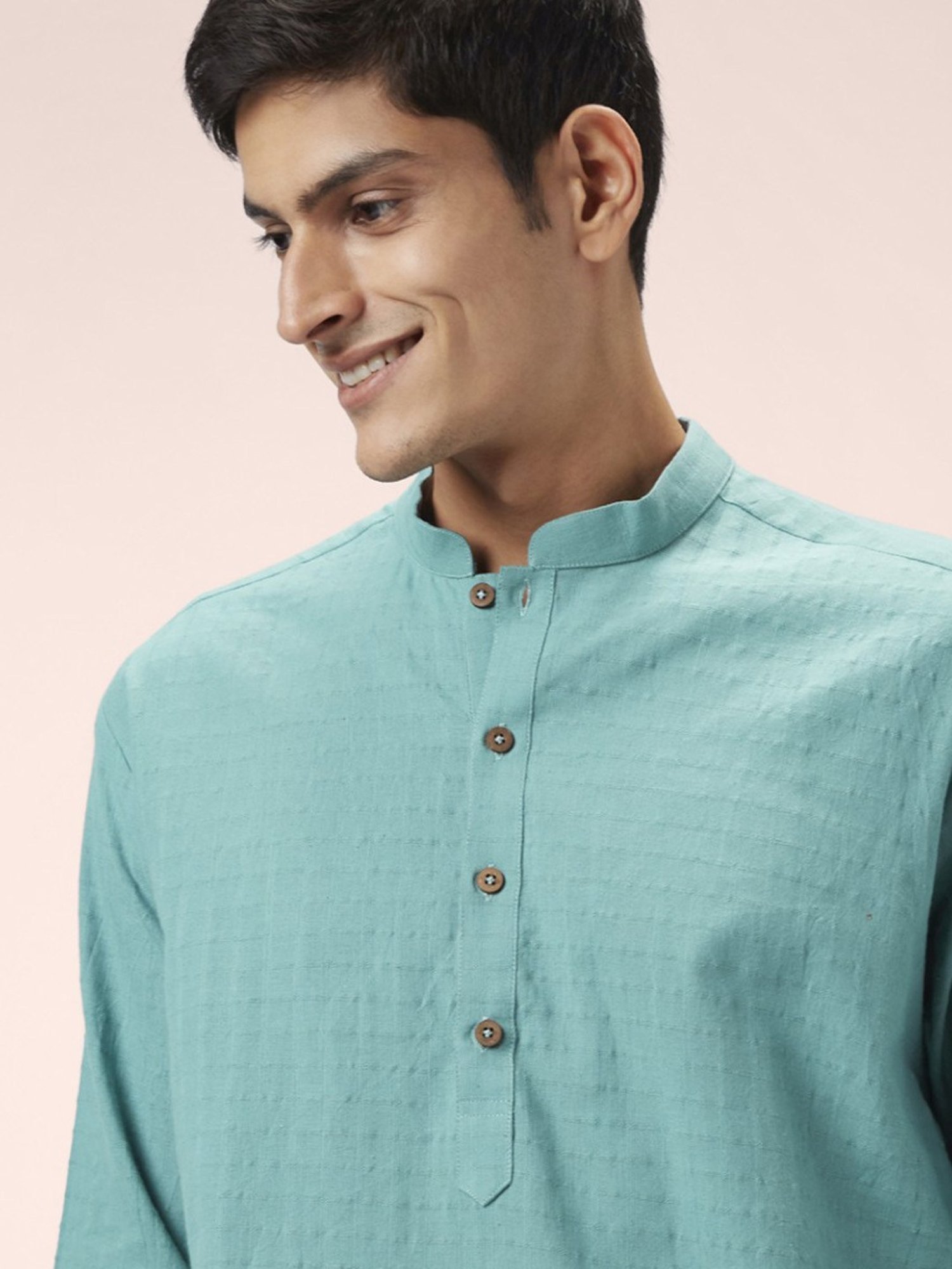 Indus Route By Pantaloons Green Cotton Regular Fit Checks Kurta