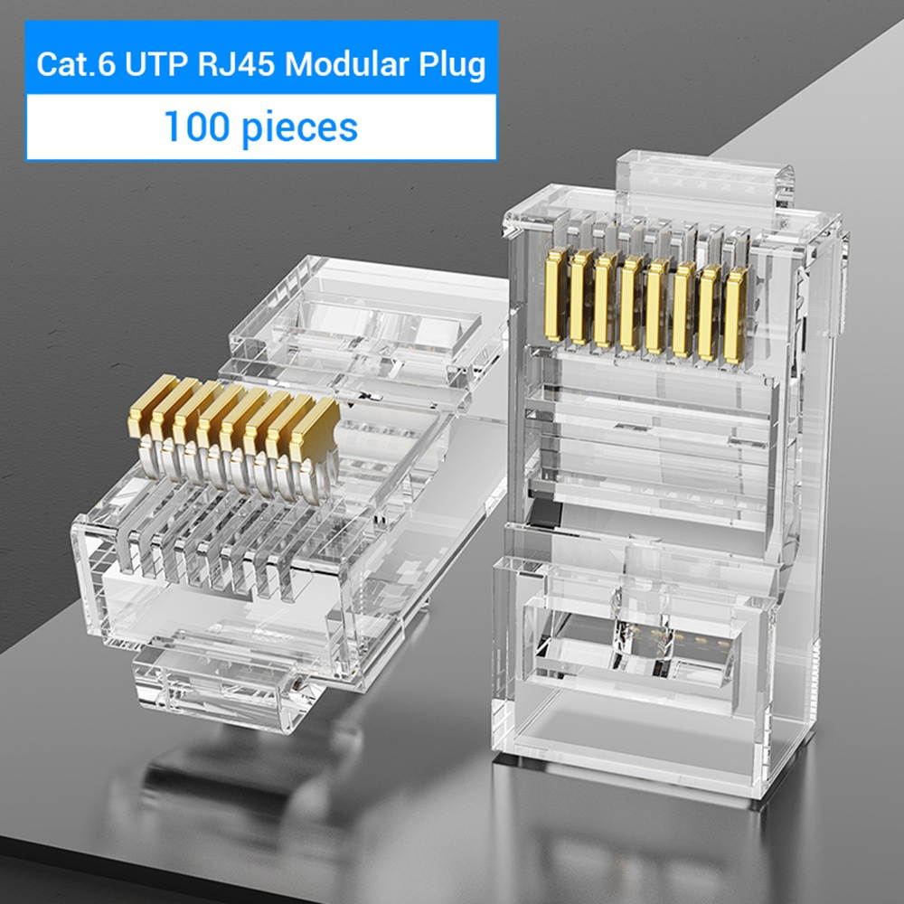 Vention IDDR0-100 Cat.6 Network Connector RJ45 Modular Plug Gold-plated Contacts PC Material Cat.6 UTP 100 Pieces