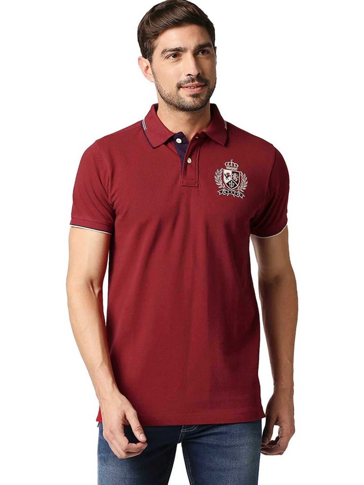 Basics Rhubarb Cotton Muscle Fit Polo T-Shirt