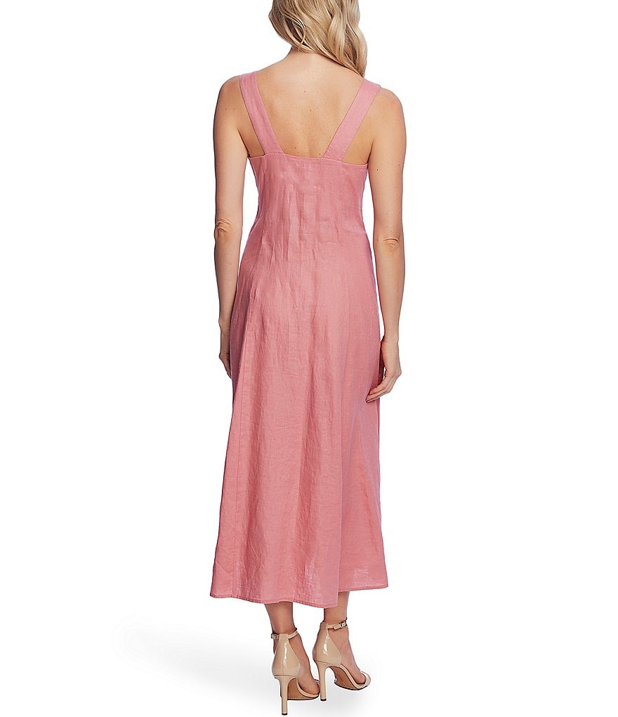 Vince Camuto Sweetheart Neck Linen Button Front Dress