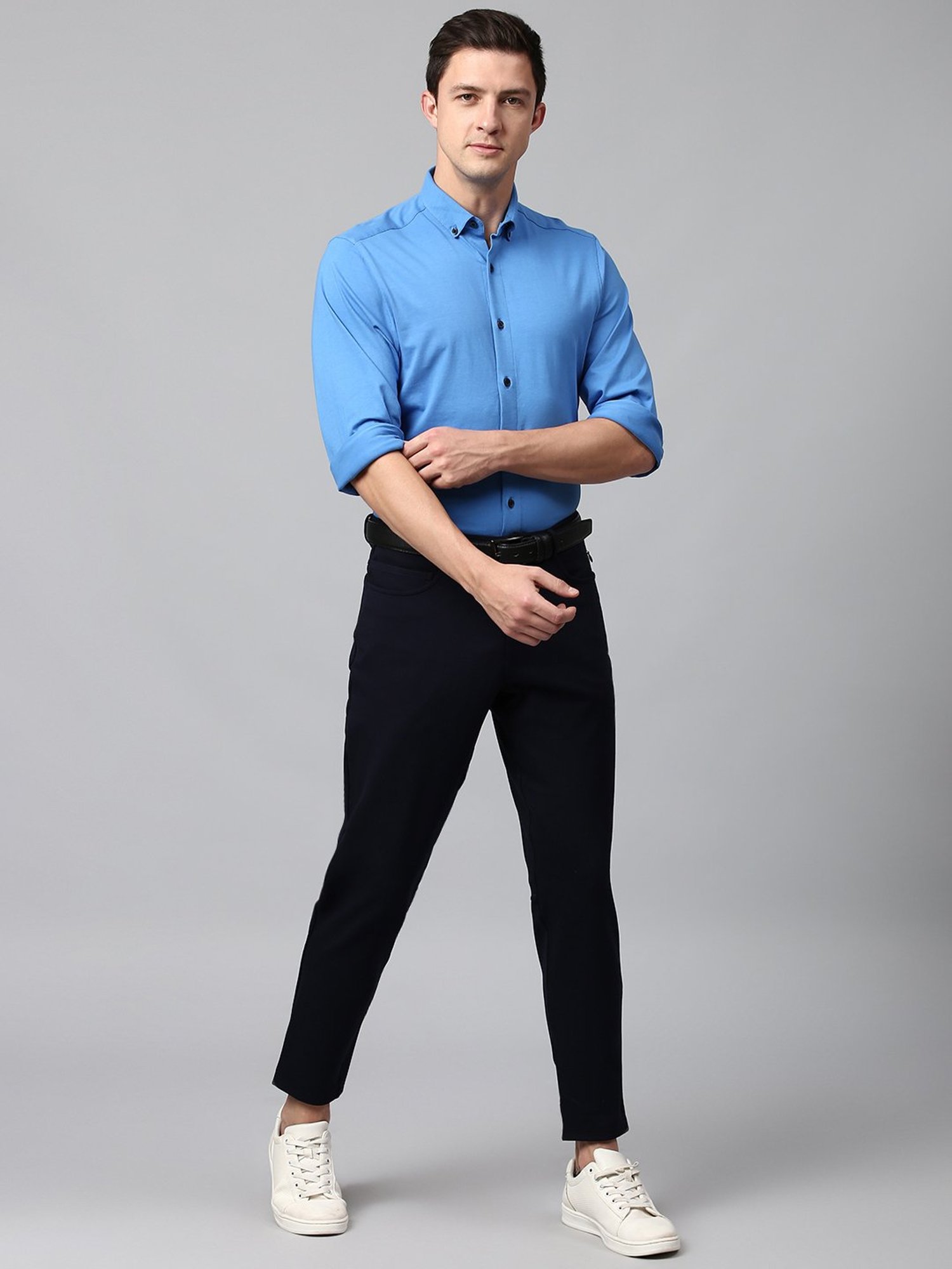 Slowave Navy Blue Regular Fit Trousers