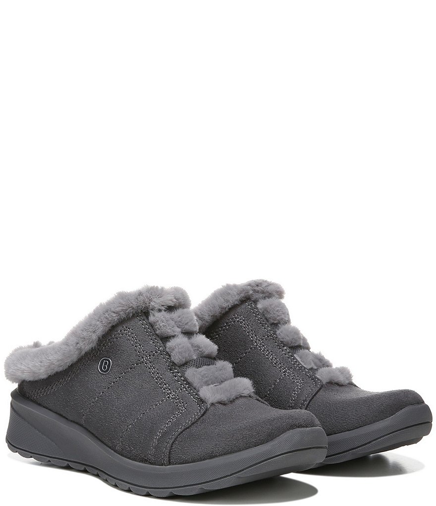 Bzees Golden Cozy Washable Slip-On Stretch Fabric Faux Fur Mules