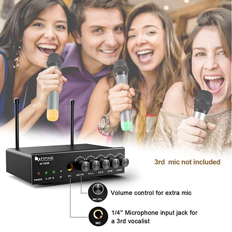 UHF Dual Channel Wireless Handheld Microphone, Easy-to-use Karaoke Wireless Microphone System-K036