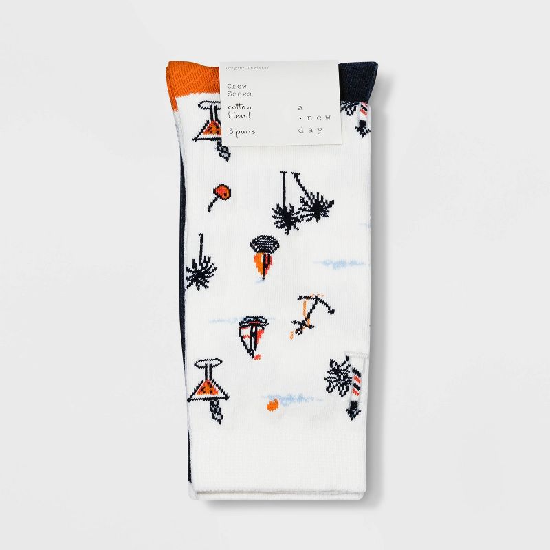 Women's Sunset Sails 3pk Crew Socks - A New Day™ Cream/Navy 4-10