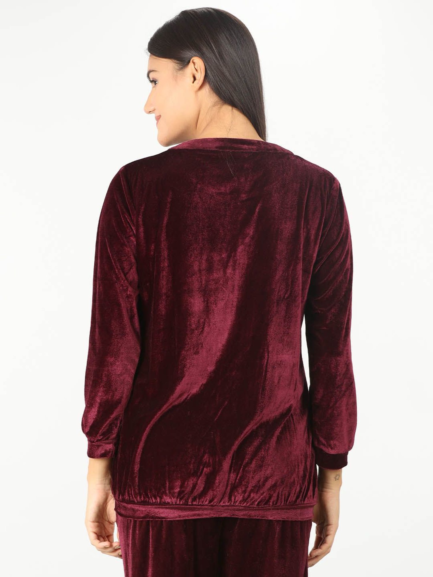 Mustard Wine Velvet Regular Fit Sweatshirt