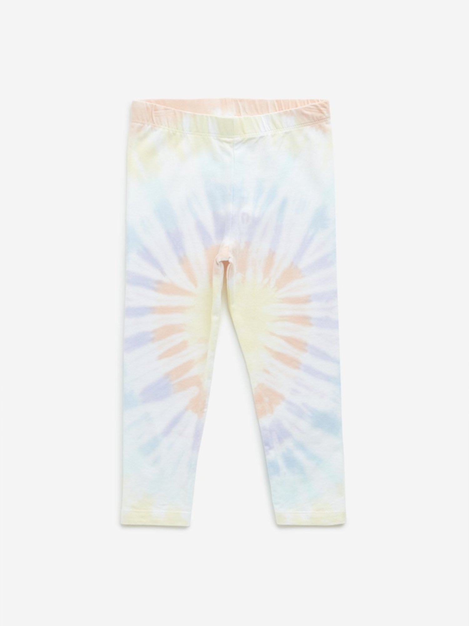 HOP Girls by Westside Yellow Tie-Dye Design Mid-Rise Leggings