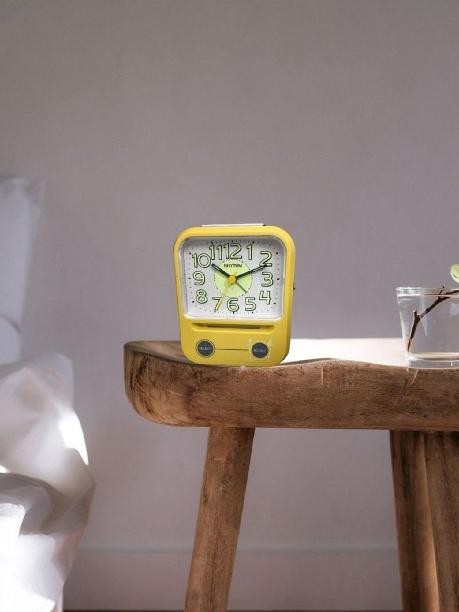 RHYTHM Elegant Rectangular Yellow & Grey Plastic Table or Desk Clock