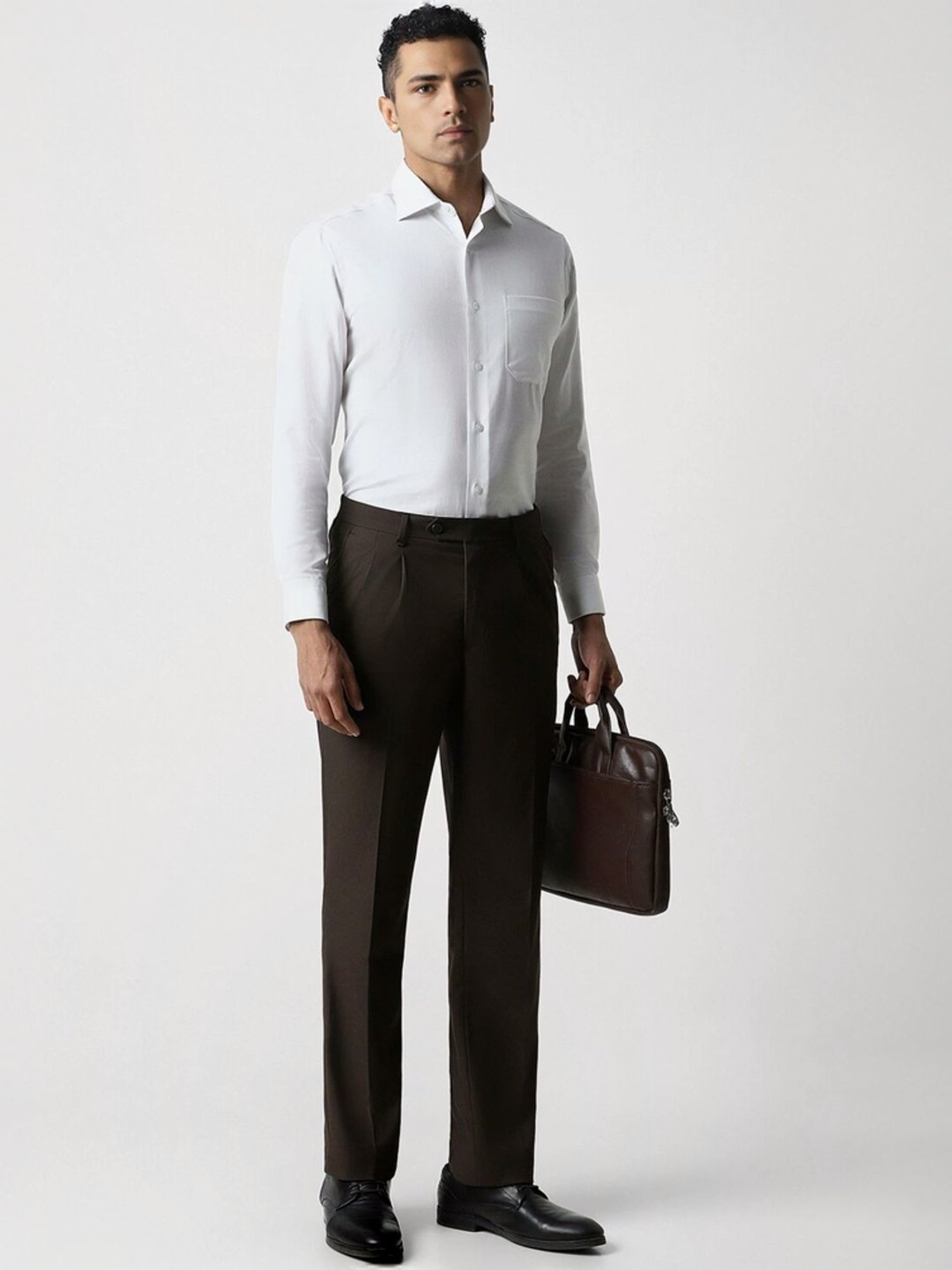 Van Heusen Brown Regular Fit Trousers