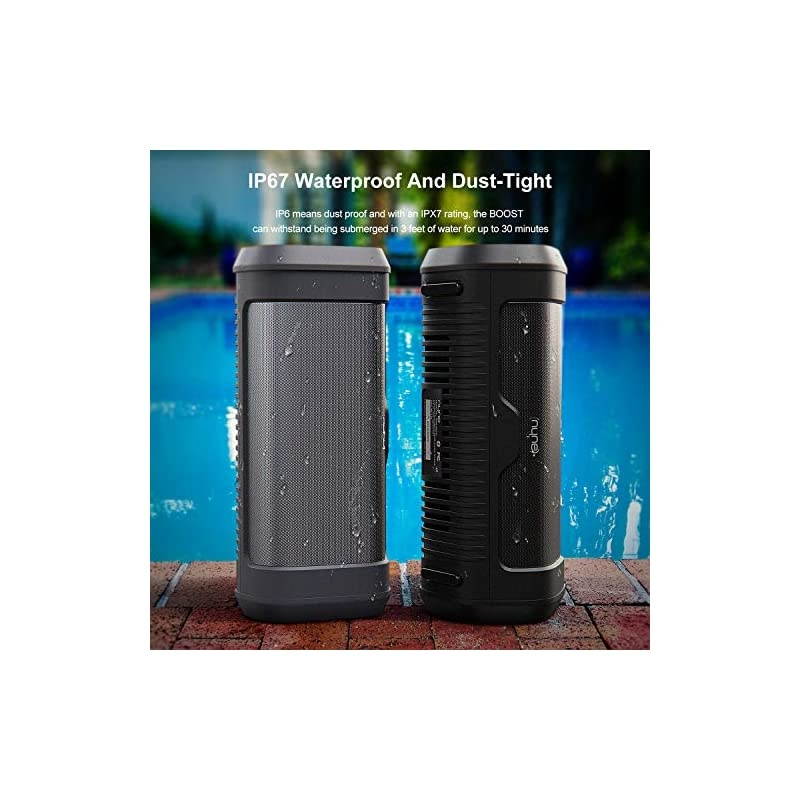 Boost Portable Waterproof Bluetooth Speakers with Premium Stereo Sound IP67 20 Hours Playtime 100 ft Range Builtin Power Bank and Mic True Wireless Stereo Loud Wireless Speaker