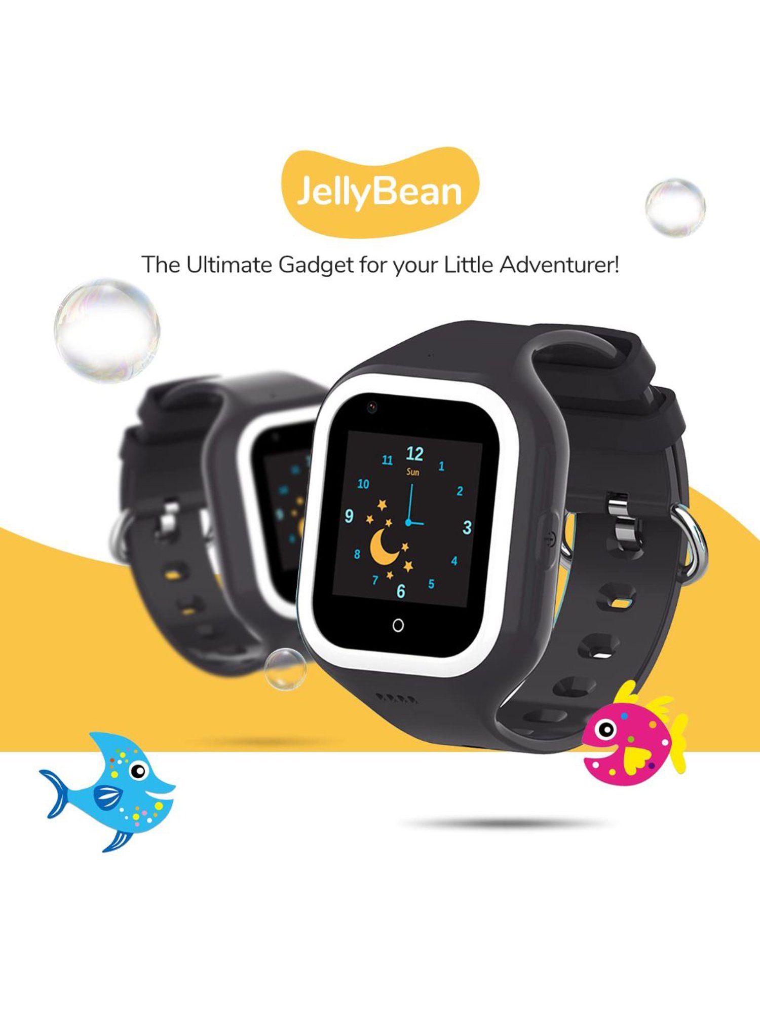 Turet Jellybean Kids Smartwatch with GPS Tracker, Voice & Video Call, SOS, HD Camera (Black)