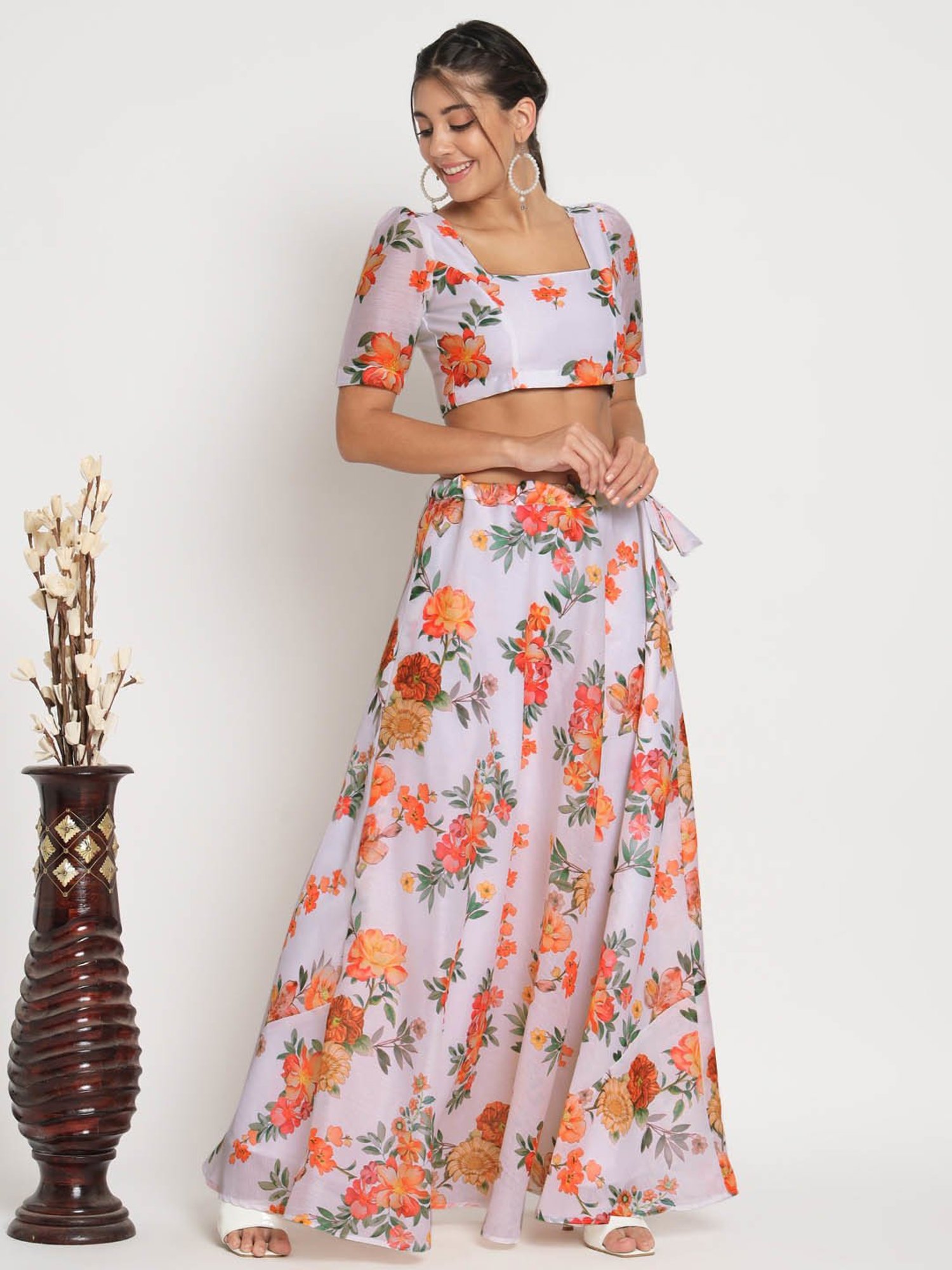 studiorasa White Chanderi Floral Print Skirt