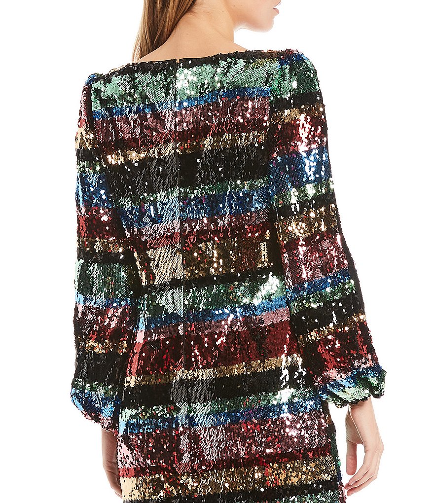 Harlyn Long Cold Shoulder Sleeve Striped Sequin Sheath Dress