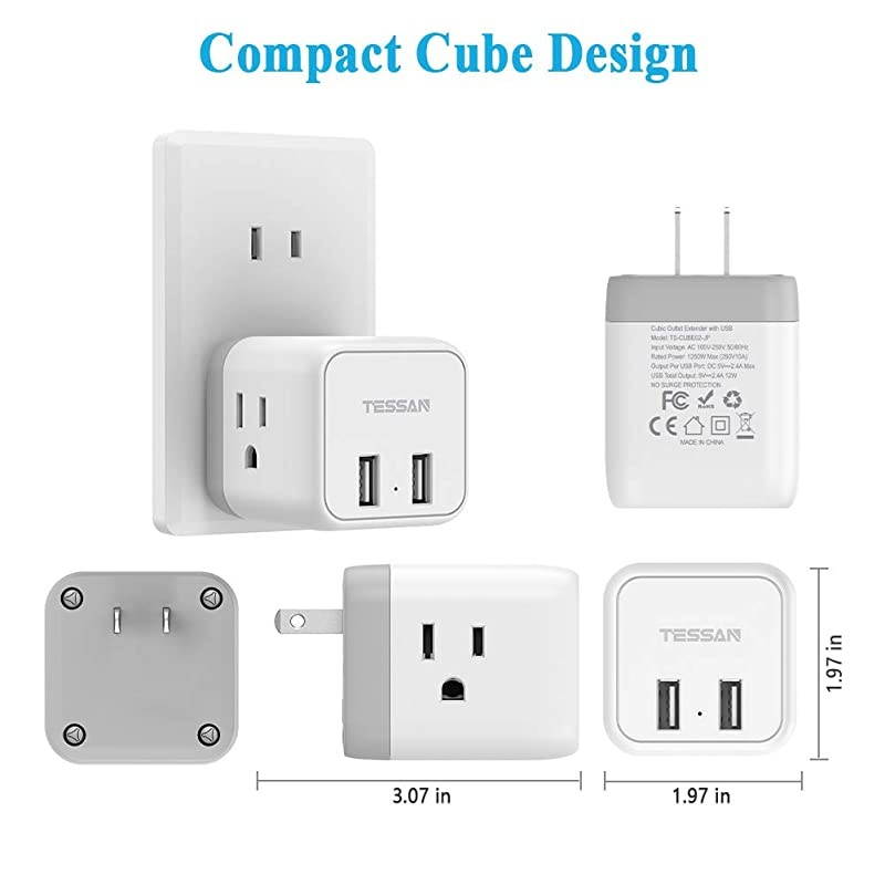 3 Prong to 2 Prong Adapter  3 Outlets with 2 USB Wall Charger Multi Plug Outlet Extender Splitter Travel Power Adapter Plug for US to Japan Canada Mexico Philippines Type A