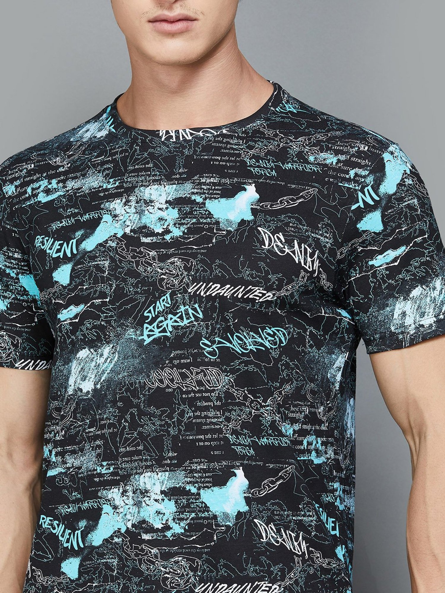 Forca by Lifestyle Black Regular Fit Printed Crew T-Shirt