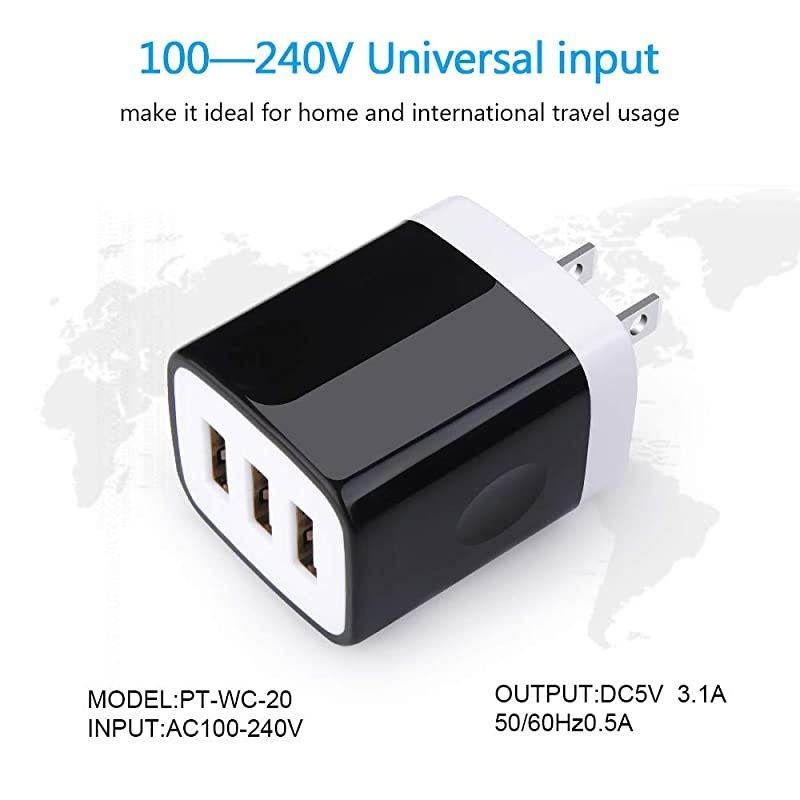 Wall Charger,  2Pack 3.1A 3 Port USB Plug Cube Wall Charger Adapter Charging Block Box Compatible iPhone 11 Pro XS MAX XR X 8 7 6S Plus, Samsung Galaxy S20 FE 5G S10 S9 S8/Note20 Ultra 5G 10 9 8