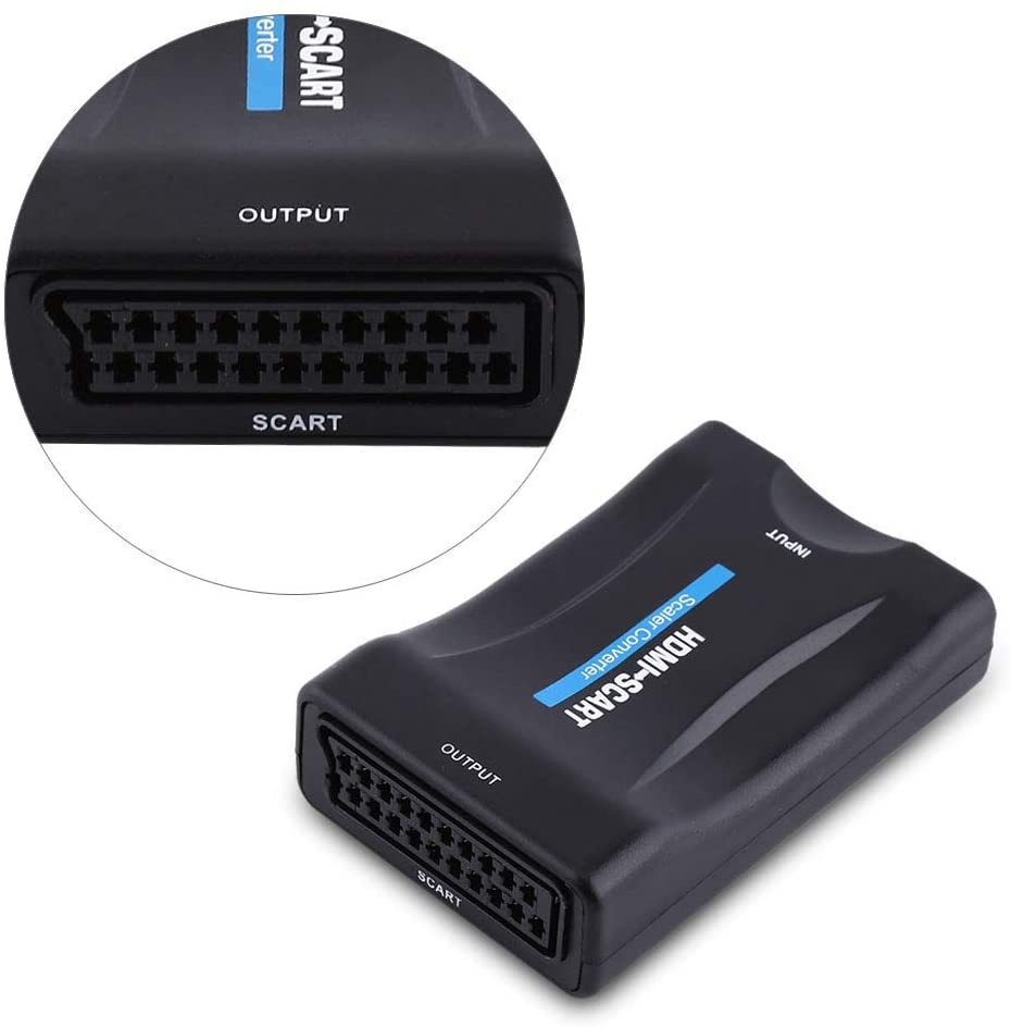 menfad Scart to HDMI Converter,SCART to HDMI Adapter, 1080P HDMI to SCART Video Audio Upscale Adapter Converter Scaler, Support NTSC and PAL, Plug and Play, No Driver Required