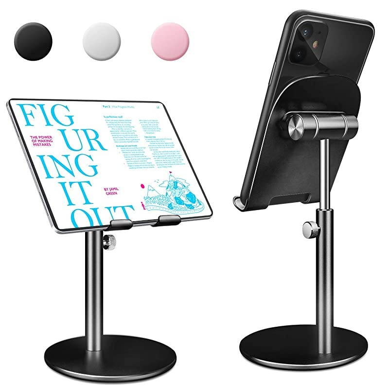 Cell Phone Stand, Aluminum iPad Tablet Stand Holder for Desk, Angle Height Adjustable iPhone Stand, Compatible with iPhone iPad Pro, Air, Mini 4 3 2, Kindle, (4-12.9'')-Black