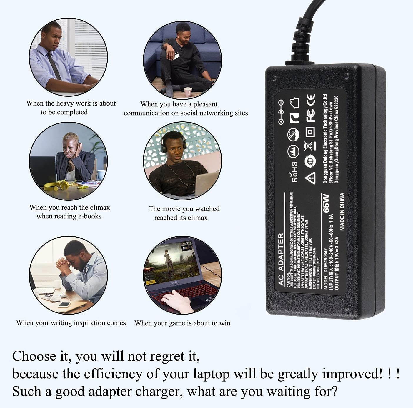 65W 19V 3.42A AC Adapter Laptop Charger Replacement for Toshiba PA3714U-1ACA PA3822U-1ACA PA3917U-1ACA Satellite C55 C55D C55T C655 C655D C675 C855 C855D L55 L655 L675 L745 L755 L775D Supply Cord