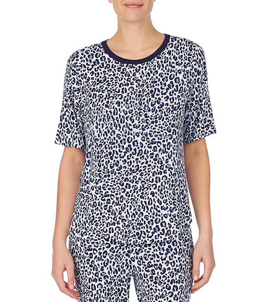 iRelax Animal Print French Terry Crew Neck Short Sleeve Coordinating Top