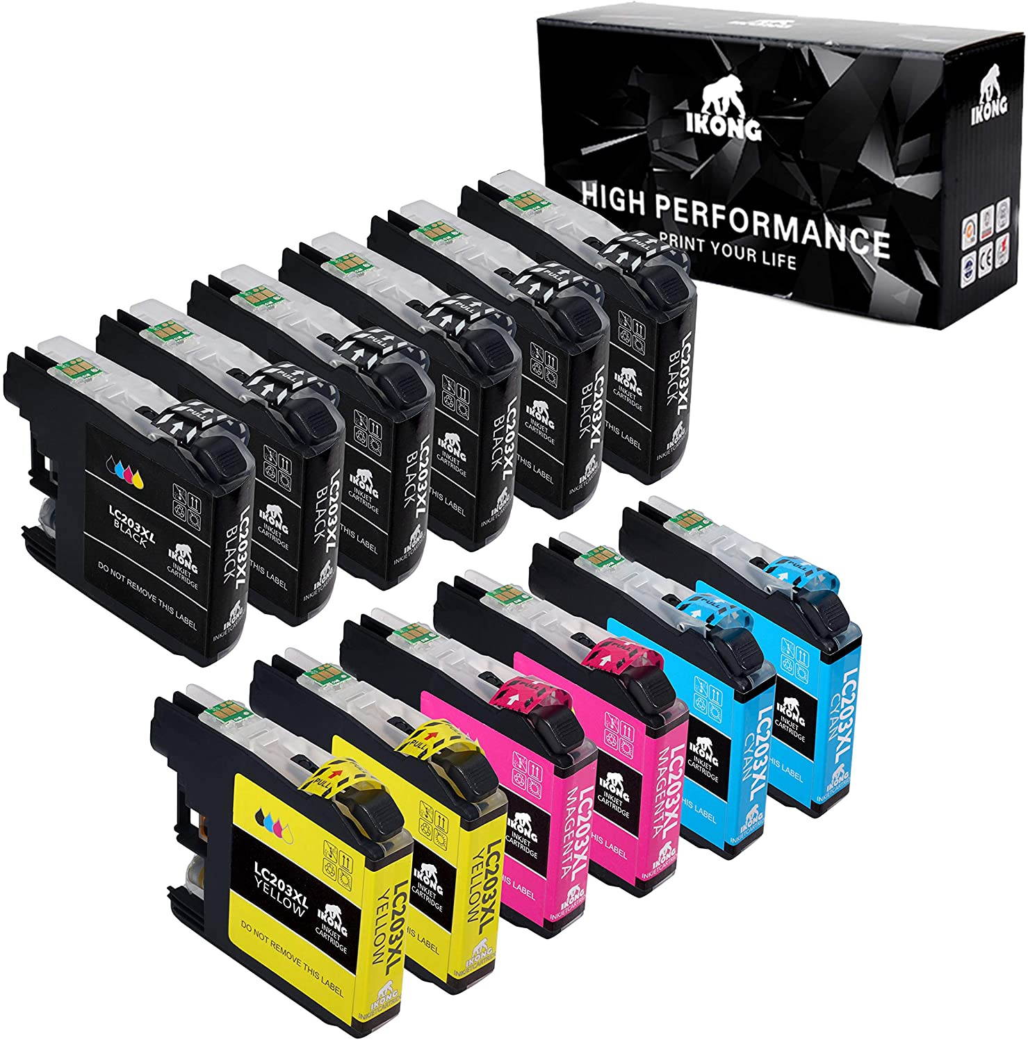 IKONG Compatible Ink Cartridge Replacement for Brother LC203 LC203XL Works with Brother MFC-J480DW,J680DW,J485DW,J885DW,J460DW,J880DW,MFC-J4420DW,J4620DW,MFC-J4320DW,J5620DW,J5520DW, J5720DW(12-Pack)
