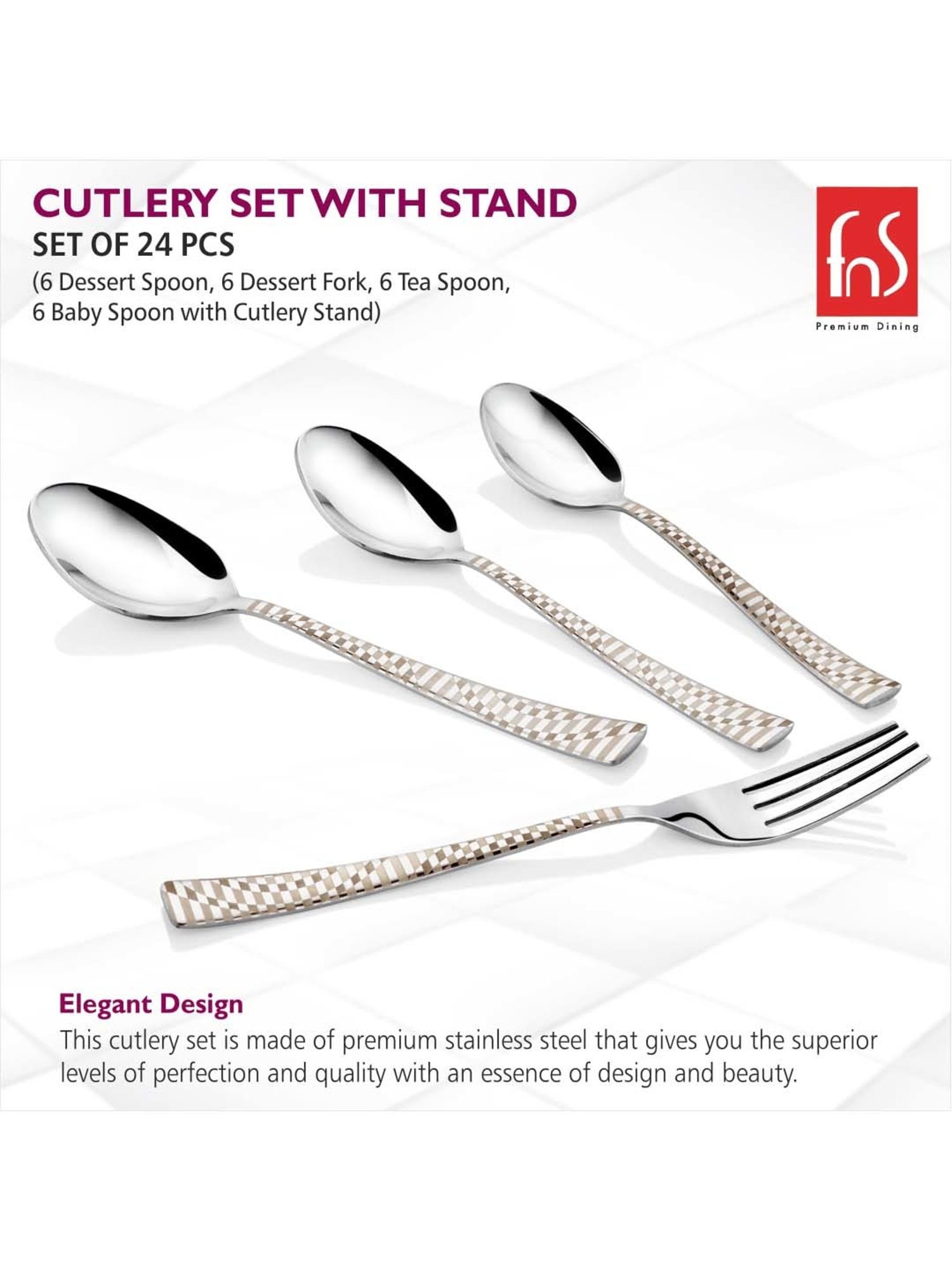 FnS Silver Stainless Steel Cutlery - Set of 24