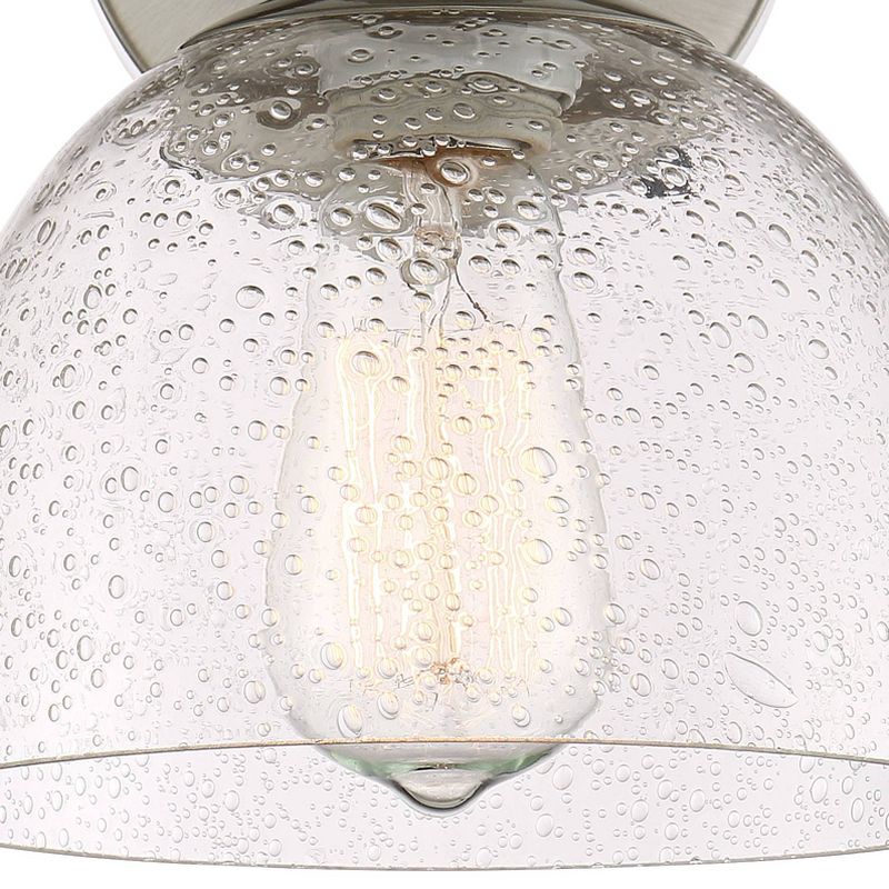 Franklin Iron Works Industrial Farmhouse Wall Light Sconce LED Brushed Nickel 9 1/4" High Fixture Seedy Glass for Bedroom Bathroom