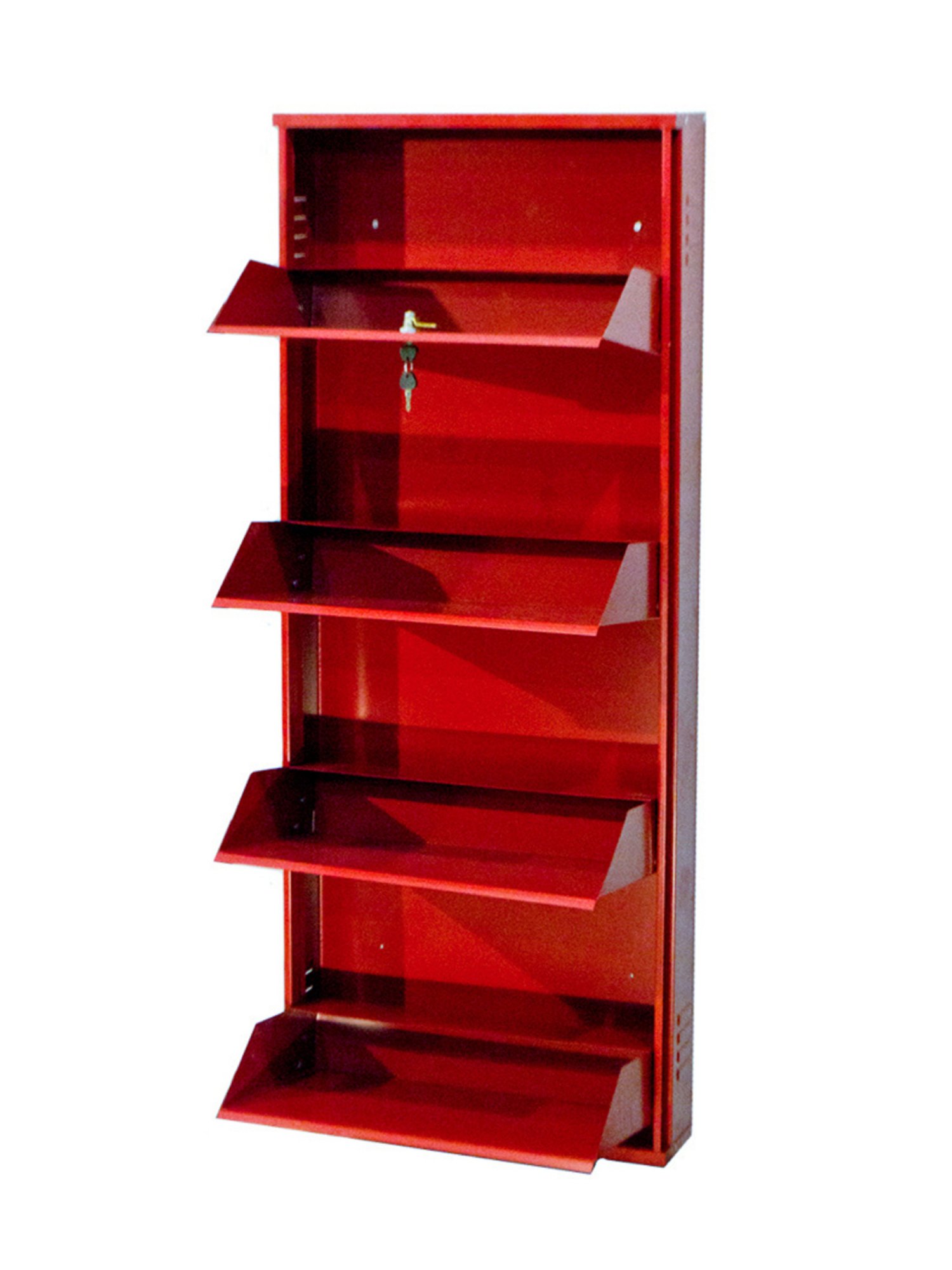 Delite Kom Metal Shoe Rack - 20" 4 Shelf, Brick Red, PowderCoat, Wall Mount, DIY