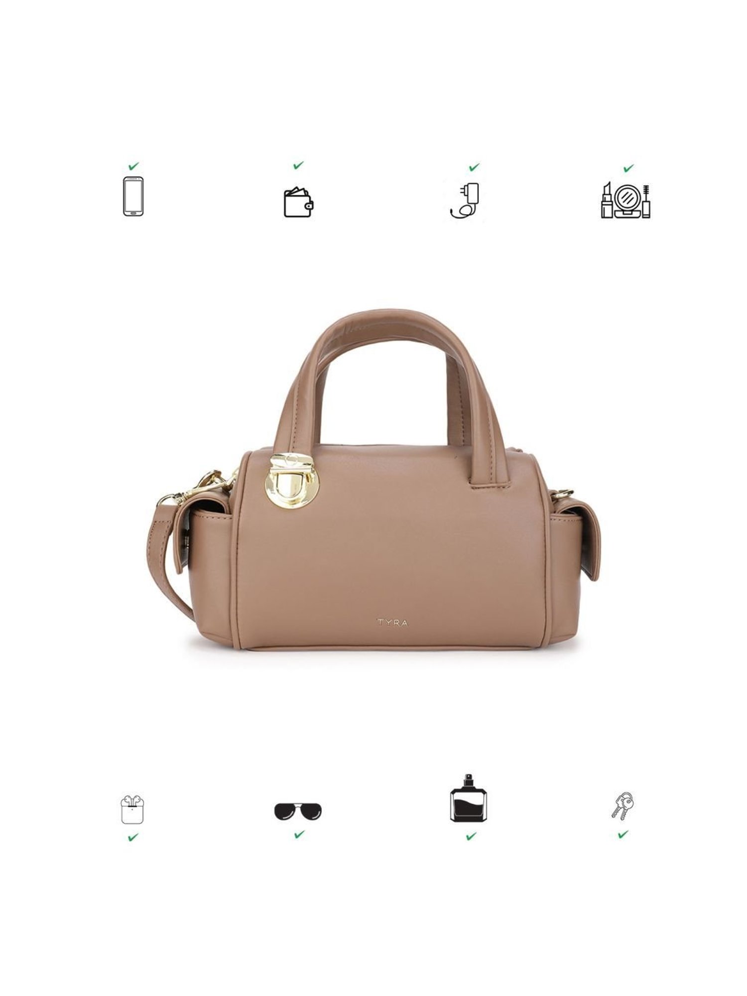 Tyra Sofia Taupe Solid Faux Leather Handbag