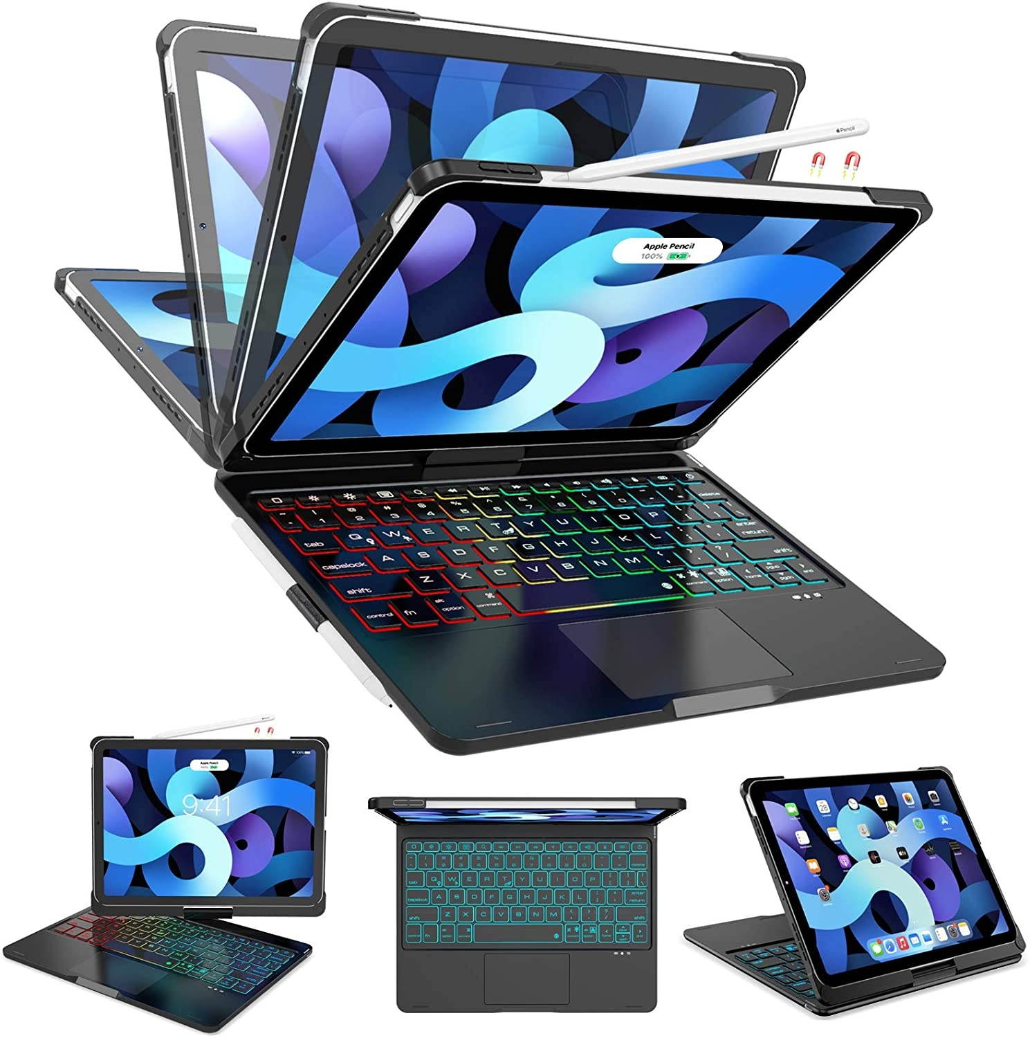 iPad Air 4th Generation Case with Keyboard (10.9 inch 2020) iPad Pro 11 Case 2020 with Keyboard- 7 Color Backlight- 360&deg Rotatable- Touchpad Keyboard Case for iPad Air 4th Gen/iPad Pro 11(Black)