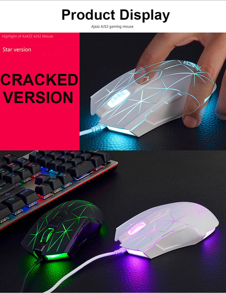 UrChoiceLtd&reg;USB Wired Mouse RGB Optical Ergonomics 7-Key 2400DPI Crack Athletics Gaming Mouse Laptop PC Computer Mouse