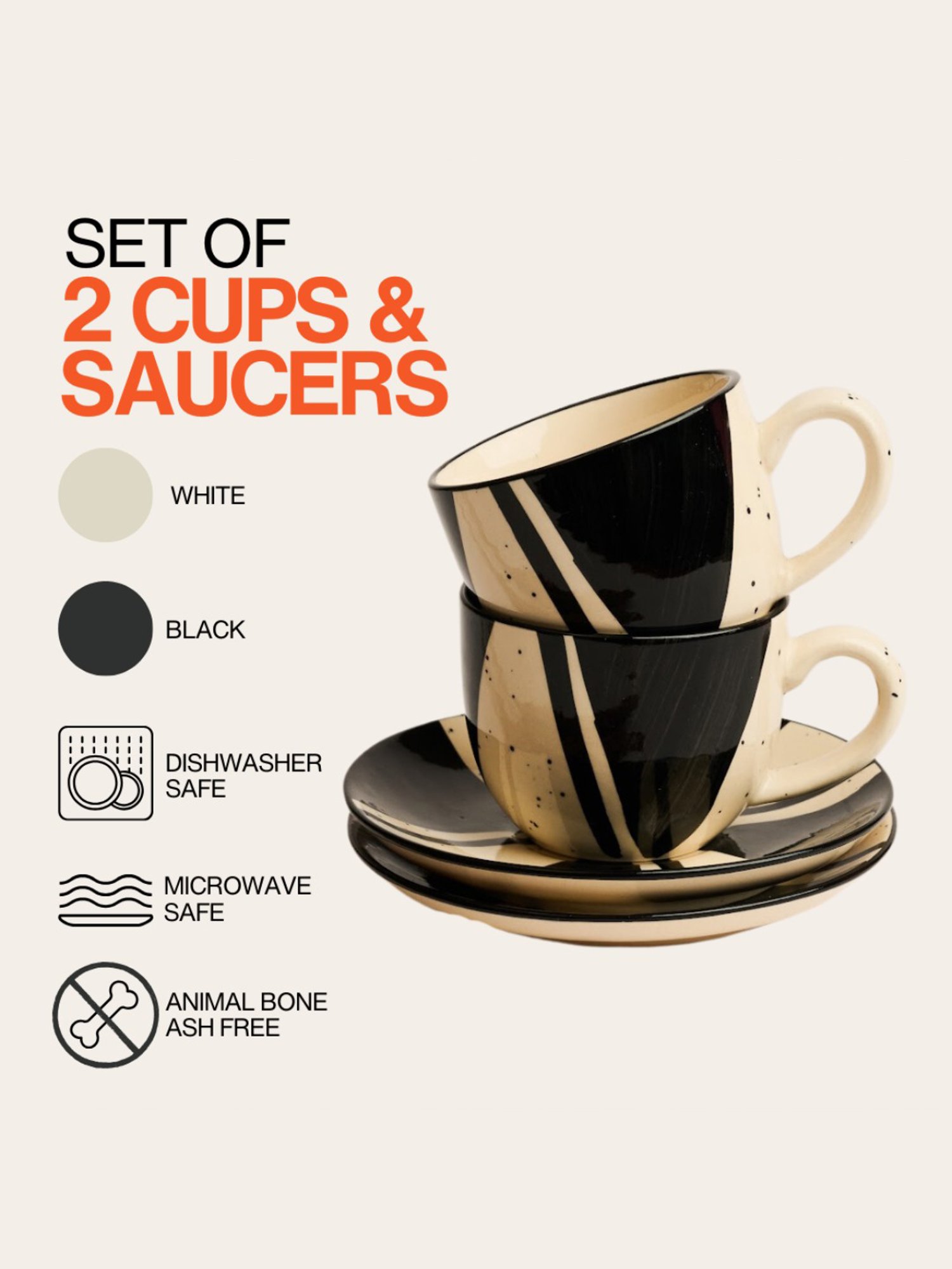 BlackCarrot Black & White Cup & Saucer Set of 2