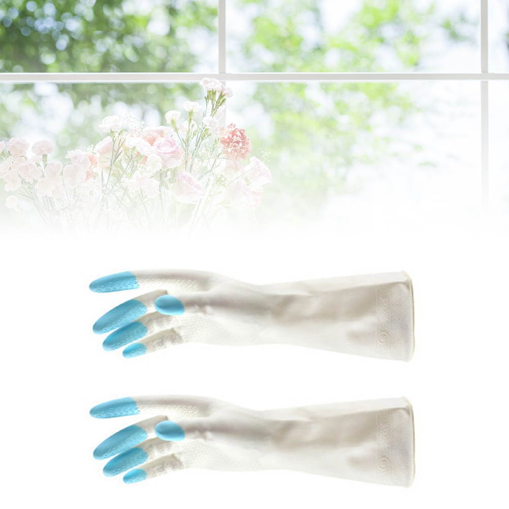 3 Pair Kitchen Rubber Cleaning Gloves Reusable Household Anti-skid Waterproof Oilproof Dishwashing Latex Gloves Size  (Sky-blue)