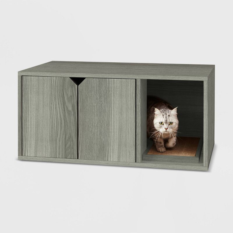 K&H Pet Products 3973 Extra Wide Outdoor Water Resistant Heated Kitty House with 2 Door Flaps Safe Escape For Feral and Outdoor Cats, Olive