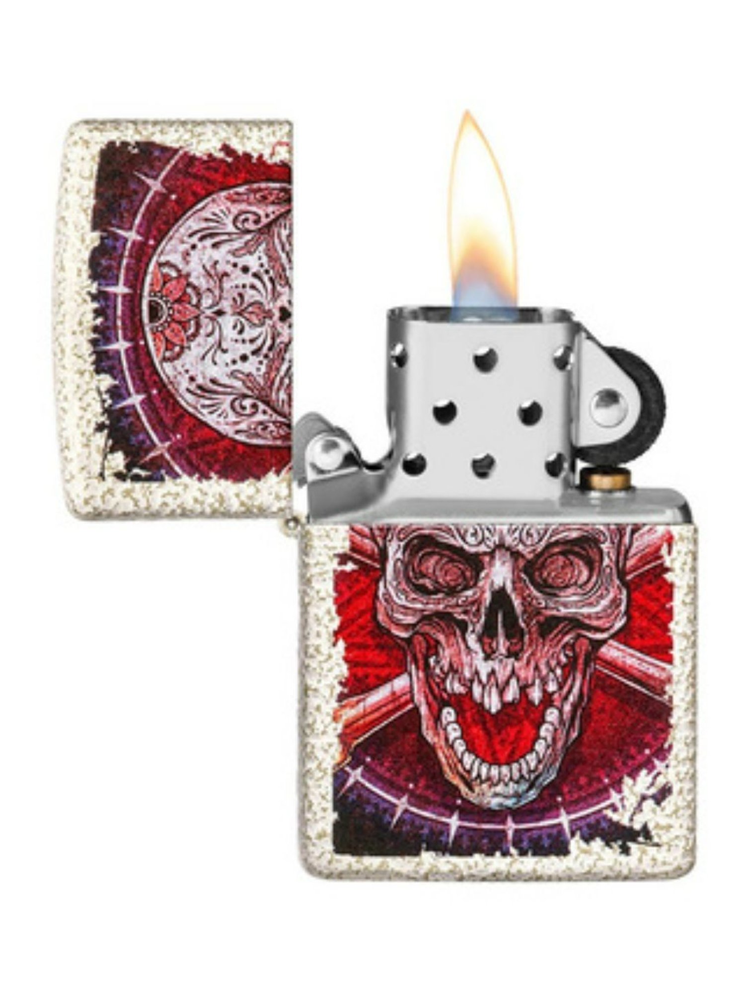 Zippo Ivory & Red Skull Design Brass Pocket Lighter