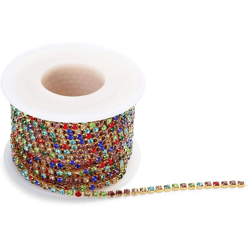 Bright Creations Colorful Mesh Ribbon Chains for Wreaths, 3 mm Rhinestone Wraps, Arts and Crafts(10 Yards)