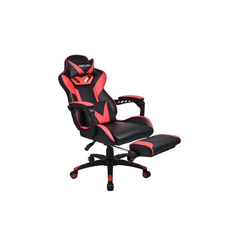 Racing Gaming Chair with Footrest and Massage Lumbar Pillow, Swivel Height Adjustable Reclining PU Leather Video Game Chair, E-Sports Gaming Chair Big and Tall (Black)