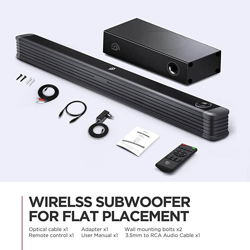 Soundbar with Wireless Subwoofer, 150W 2.1 CH Sound Bars for TV, Bass Adjustable, Works with 4K & HD TV, Clear Treble,Bluetooth 5.0 Speaker Surround Sound for Home Theater